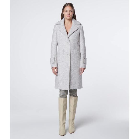 Andrew Marc Women's Wool Blend Regine Slim Coat Size Med In Ivory/Gray Color